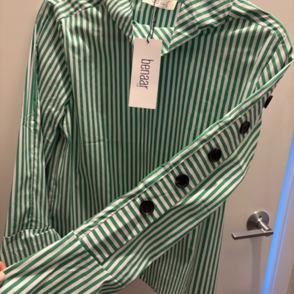 Benaar LA Kya Striped Long Sleeve Button Blouse in GREEN Size S - Picture 2 of 6